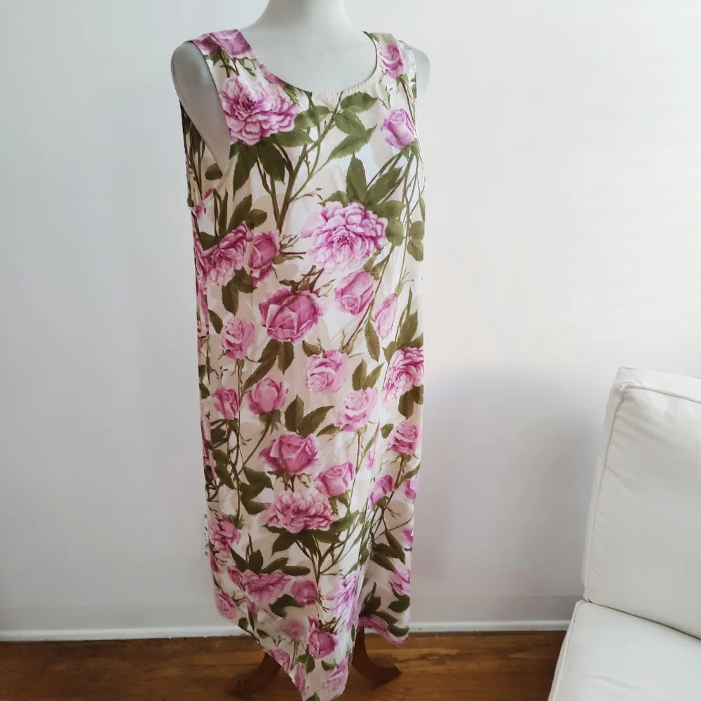 ° Spring! Vintage Floral Shift Dress / Judy Bond / Pink & Green / Size 14